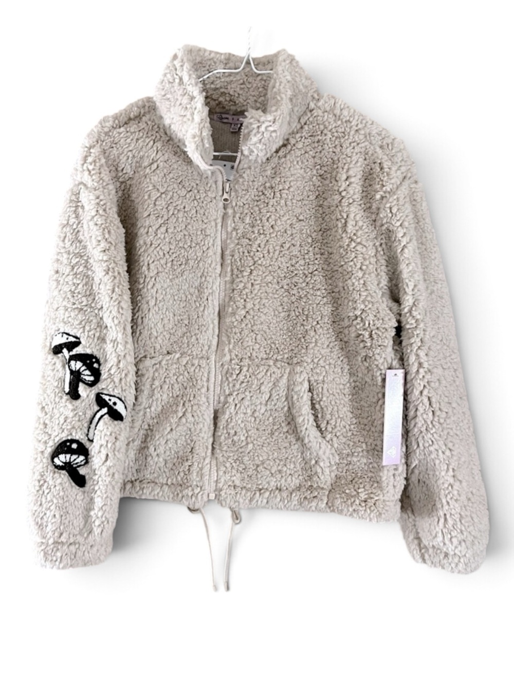 NWT Cream Printed Teddy Sherpa Fleece Cropped Oversized Jacket